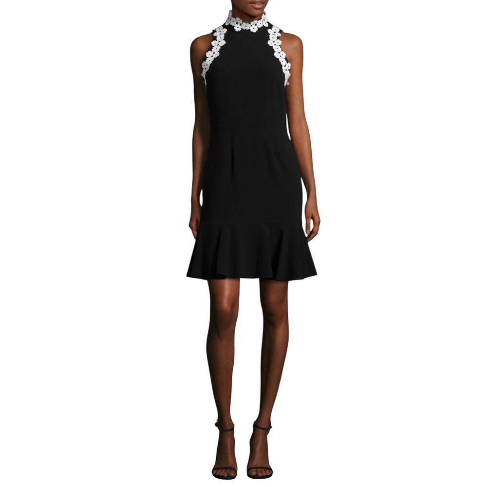 NWOT Shoshanna Ric Rac Black & White Floral Trim Min Dress Women's 6US